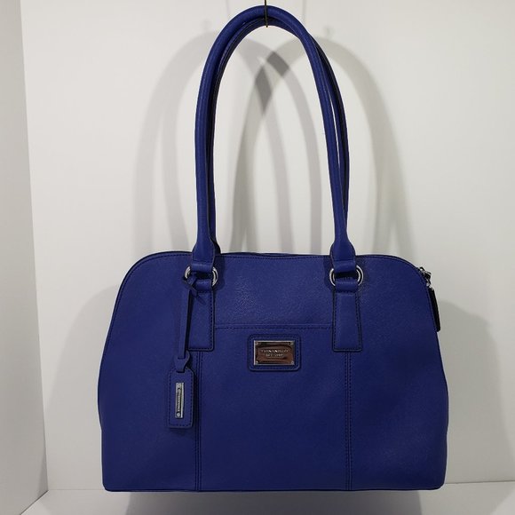 Tignanello Gorgeous Dark Blue Leather Handbag Satchel, Classic Shape and Color - Picture 1 of 13